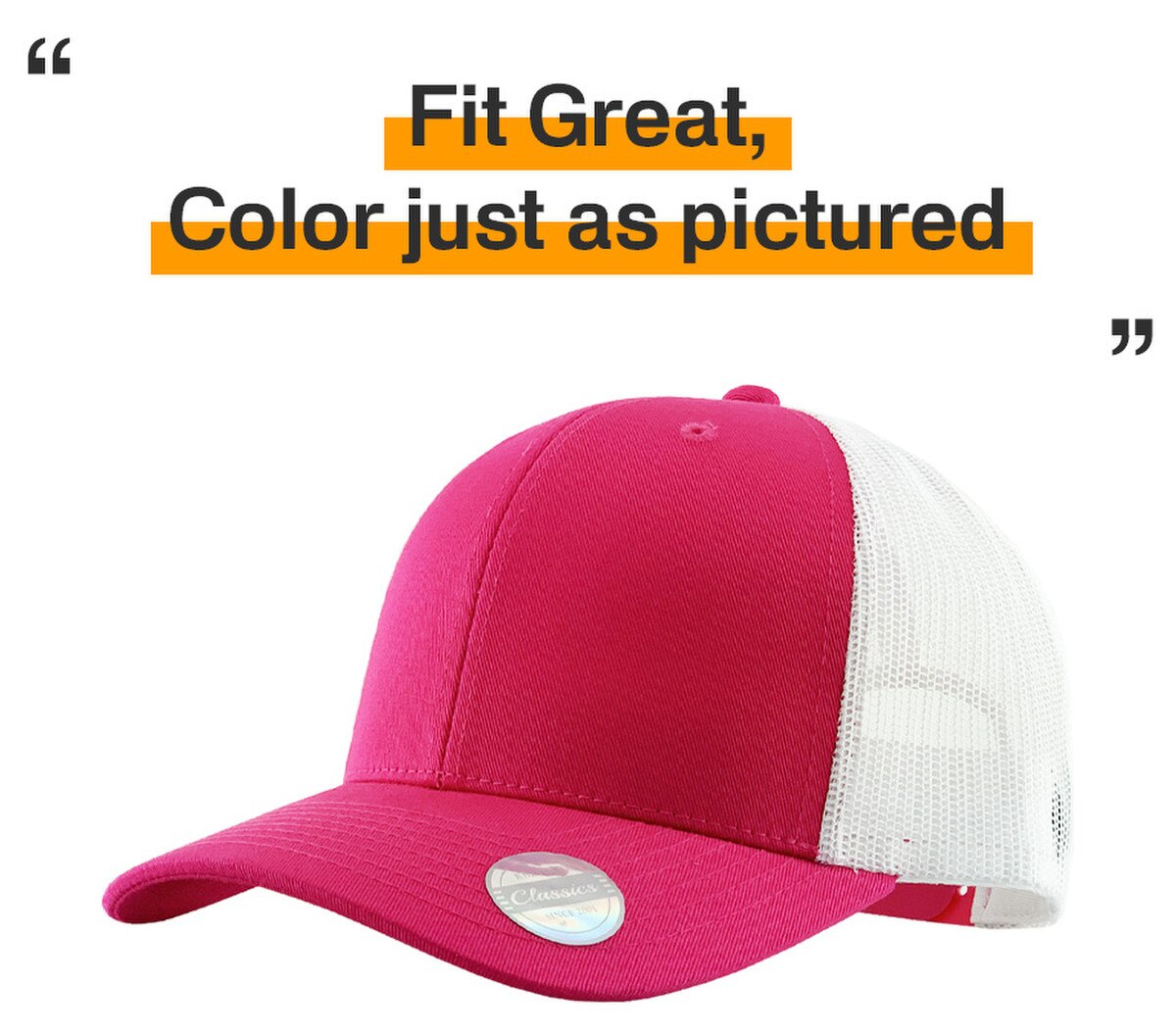 Hot Pink White Two Tone Classic 6 Panel Trucker Mesh Snapback Side View Fit Great